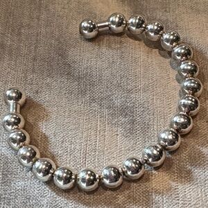 Sterling Silver Italian 935 Ball Cuff Minimalist Beaded Bracelet Size 8-9”